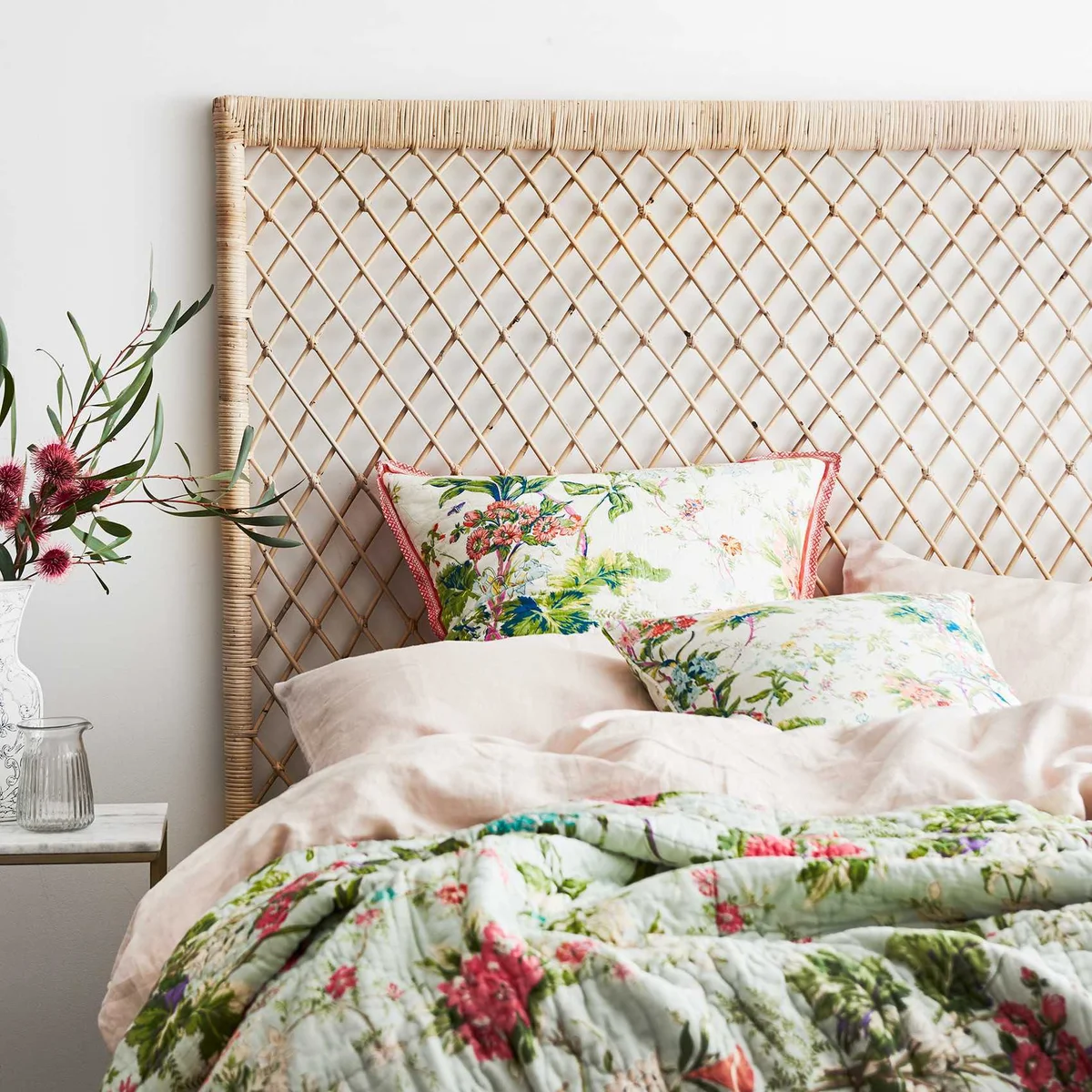 SH Pearl Habour Rattan Lattice Queen Bedhead