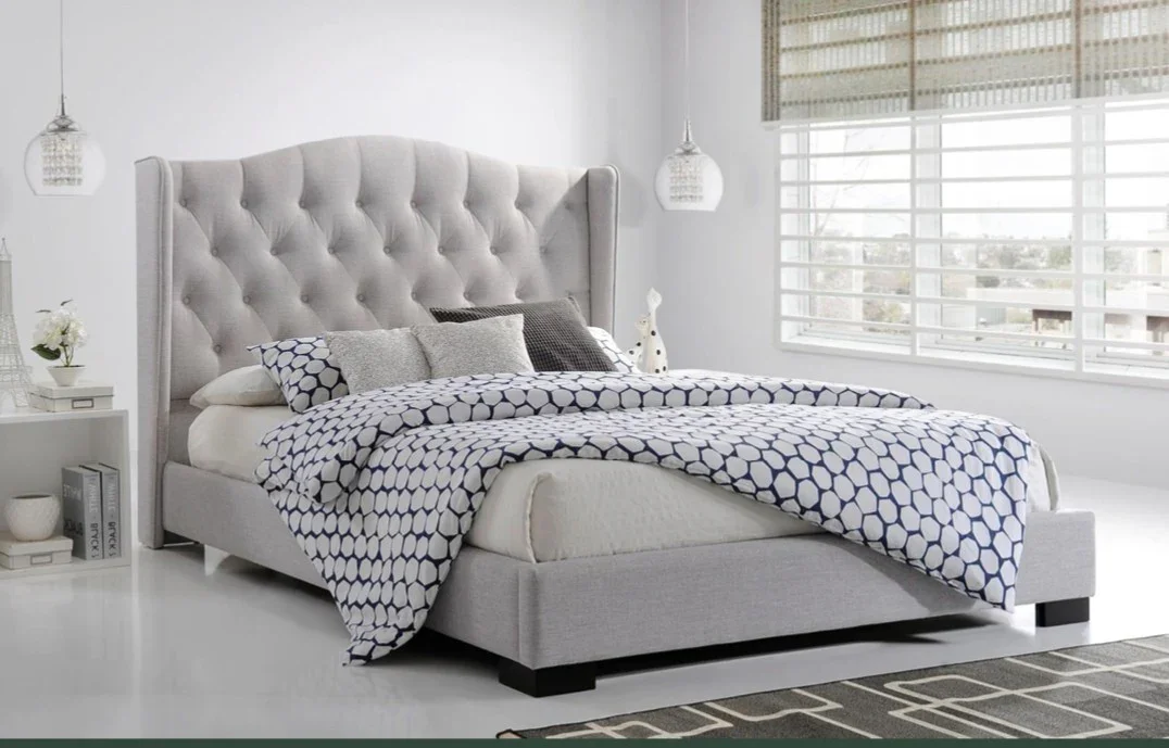 AW Memphis Wing Fabric King & Queen Beds - Peal Grey or Dark Grey