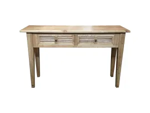 MF Oakwood Louvre Solid Timber 2 Drawer Hall Table thumbnail 1