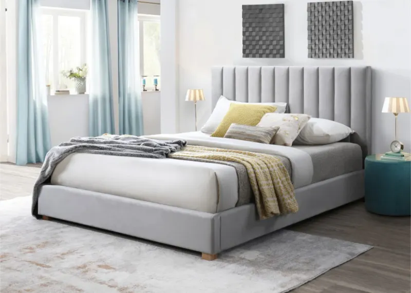 VI Marcus Fabric Upholstered Timber Leg Bed