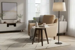 VI Cotswold Stone Top Metal Leg Round Lamp Table - Walnut thumbnail 3