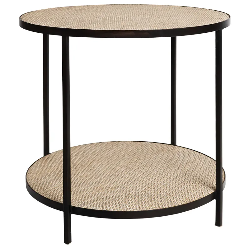 SH Marina Black Metal Framed Rattan Top Round Lamp Table
