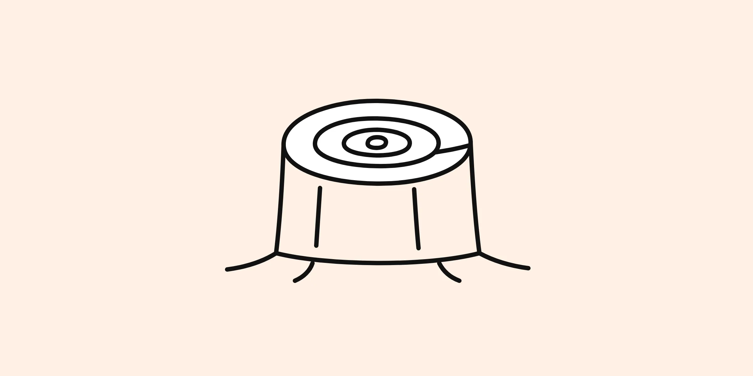 Hand-drawn line doodle of a tree stump with growth rings, on a cream background