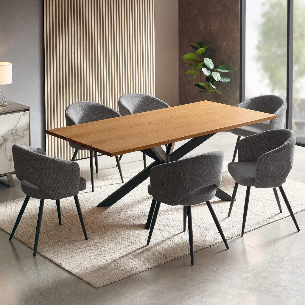 VI Barlow 200cm Dining Table With 6 Grey Matzo Dining Chair Kit
