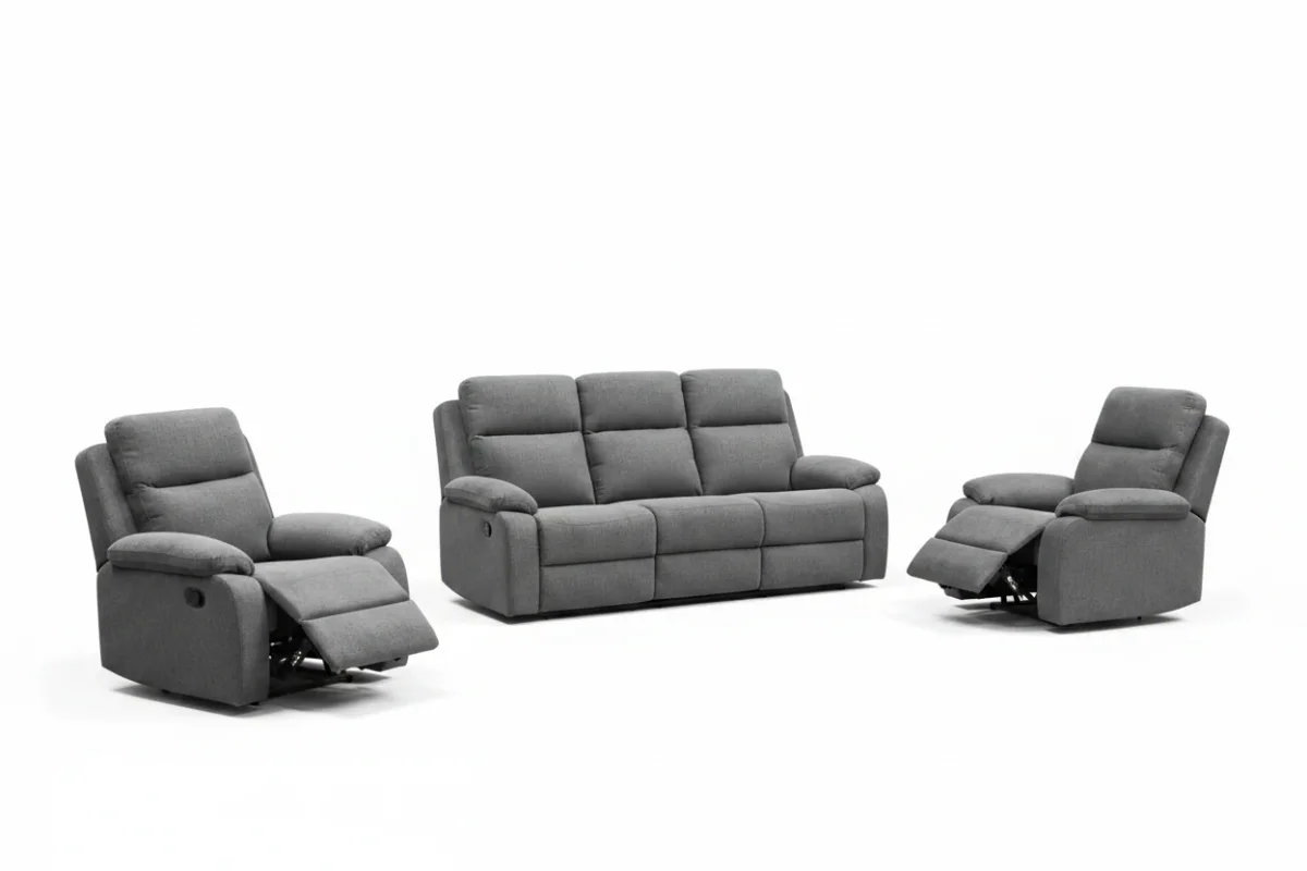 EL Rossie Fabric Upholstered 3 Seater with 2 Single Recliners Suite