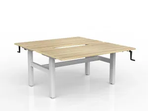OL Agile Winder Height Adjustable Shared Desk – Oak Top with White Frame thumbnail 9