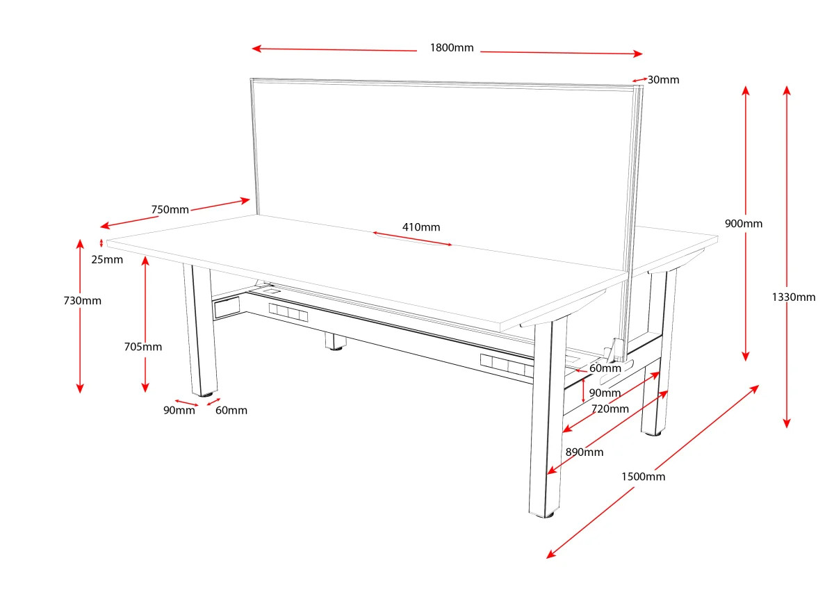 RL Boost Static 2-User Double Sided Workspace with SHUSH30 Screen