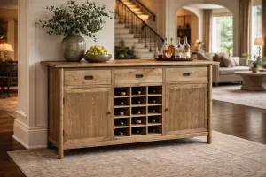 MF Tiffany Solid Timber 3 Drawer 2 Door Sideboard with Bottle Rack thumbnail 3