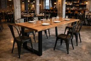 MF Cabin Solid Timber Top Metal Framed Dining Table thumbnail 3