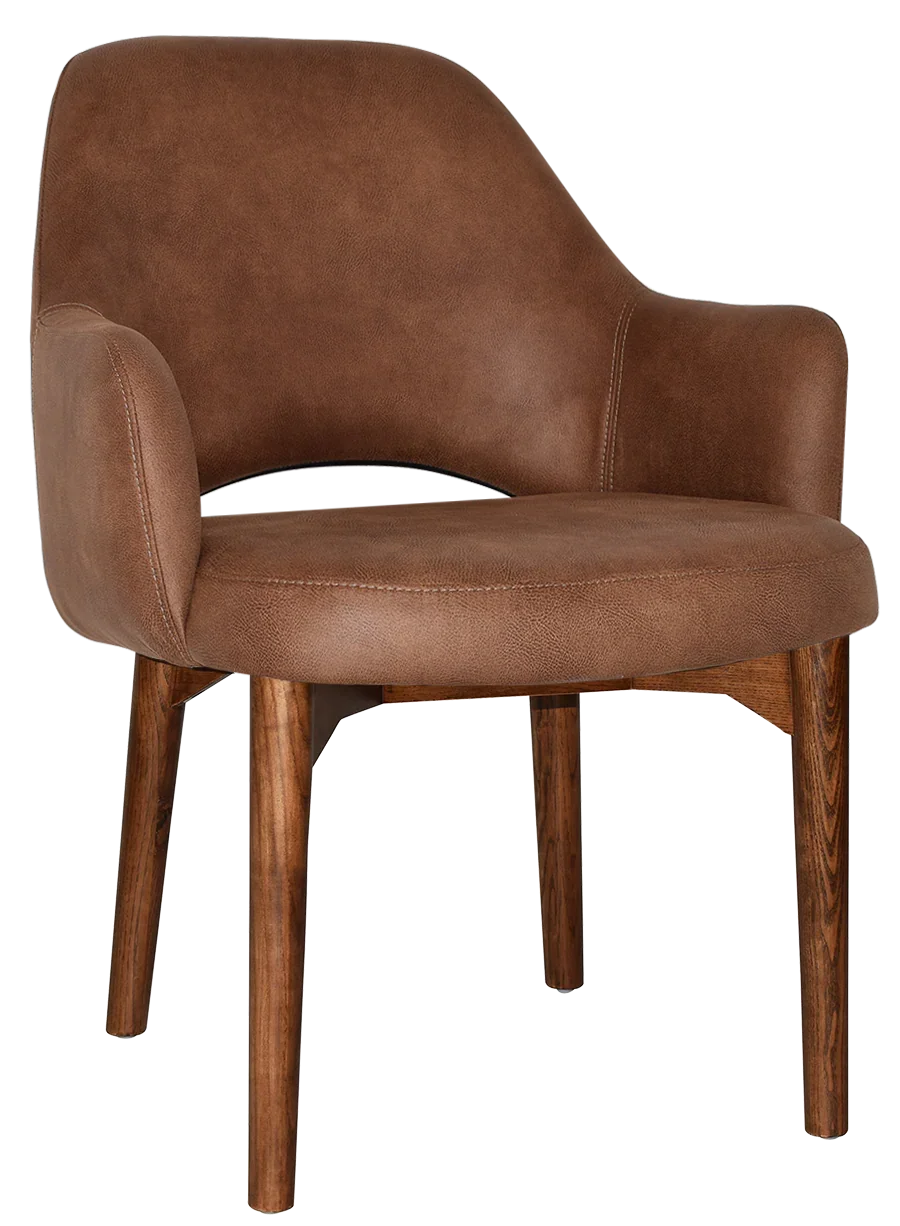 EZ Albury Walnut Stained Timber Frame Upholstered Hospitality Dining Armchair - XL