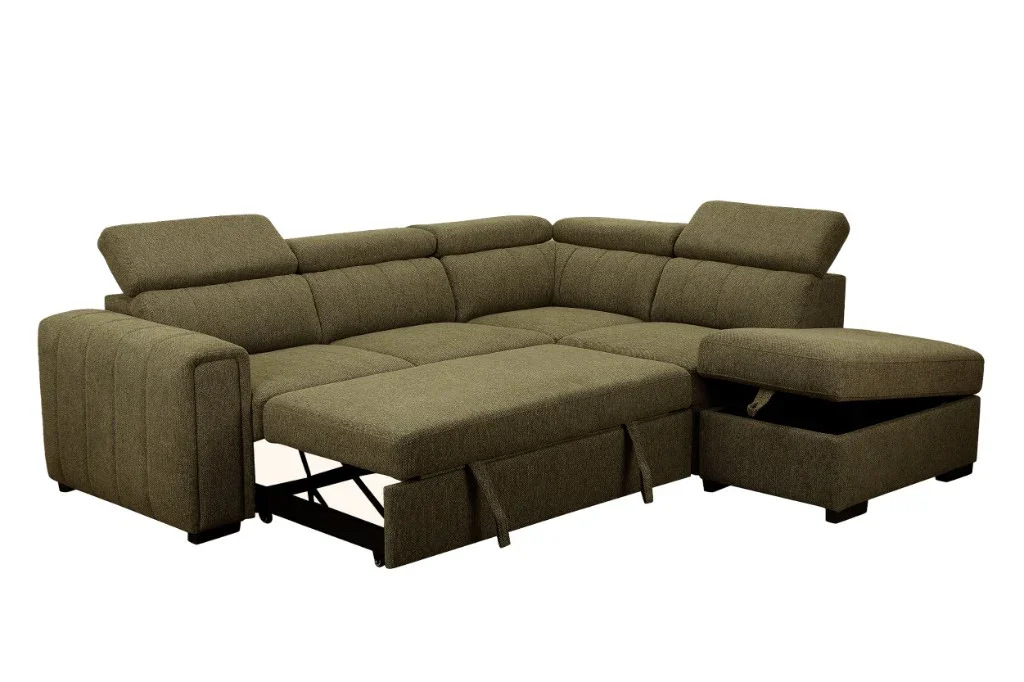 VI Odelia 2 Seater Fabric Sofabed with Chaise Storage Ottoman