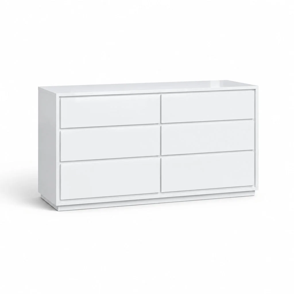 MD Verona All White 6 Drawer Low Chest