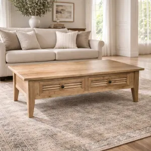 MF Oakwood Louvre Solid Timber 2 Drawer Coffee Table thumbnail 2