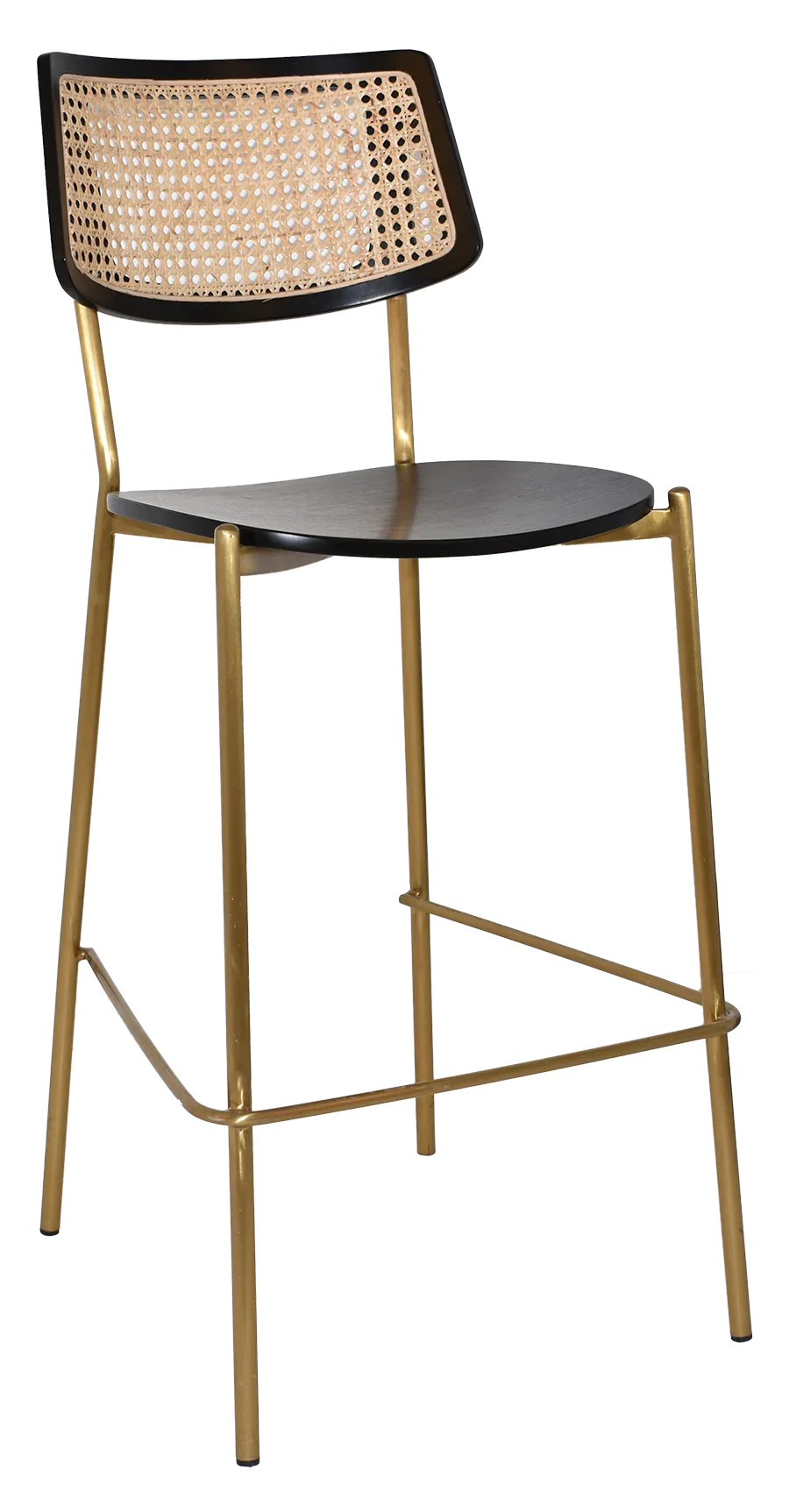 EZ Texas Brass Leg Rattan Back Barstool with - Black
