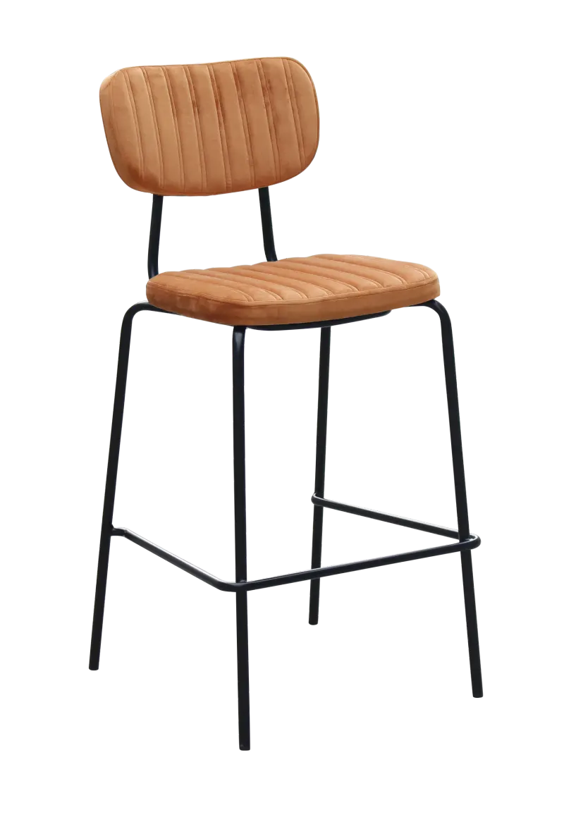 FL Tiramisu Velvet Upholstered Black Metal Frame Hospitality Barstool