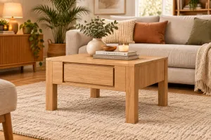 MD Moni Solid Timber 1 Drawer Square Coffee Table thumbnail 2