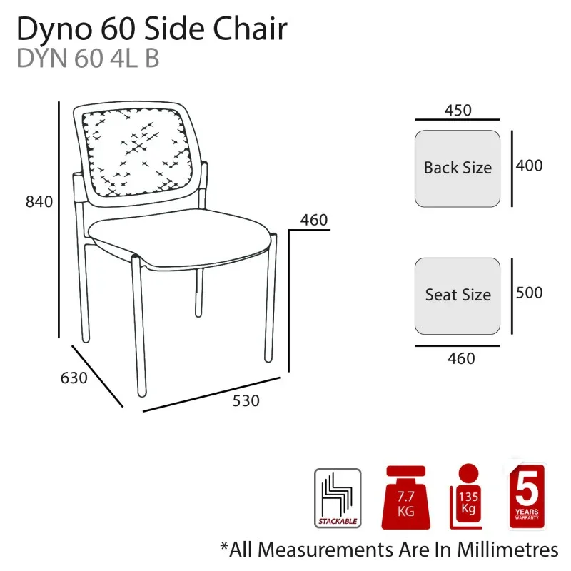 MA Dino 60 Fabric or Vinyl Upholstered 4 Legs Stackable Visitor Chair