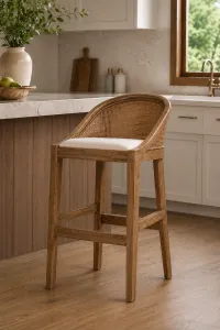 CR Alabama Timber Framed Rattan Back Fabric Seat Counter Stool thumbnail 7