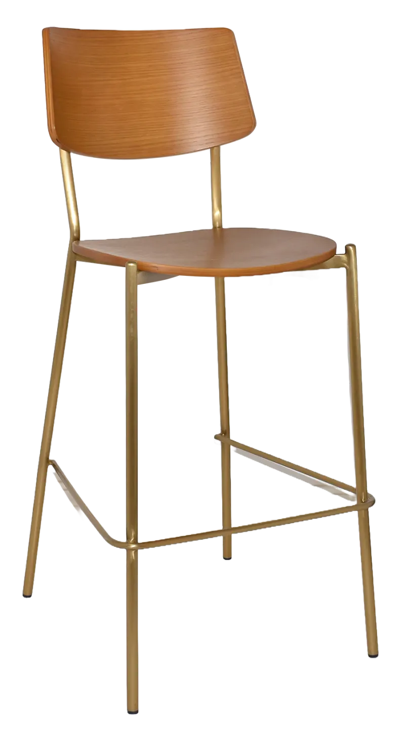 EZ Texas Brass Leg Barstool with Light Oak Veneer Back