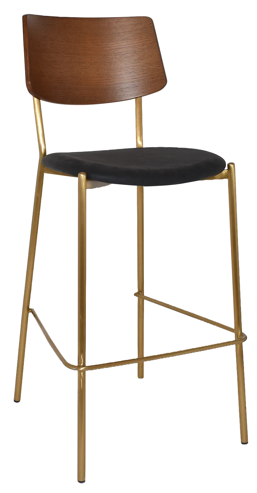 EZ Texas Brass Leg Barstool with Light Walnut Veneer Back