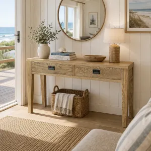 MF Solid Oak Timber 2 Drawer Hall Table thumbnail 4