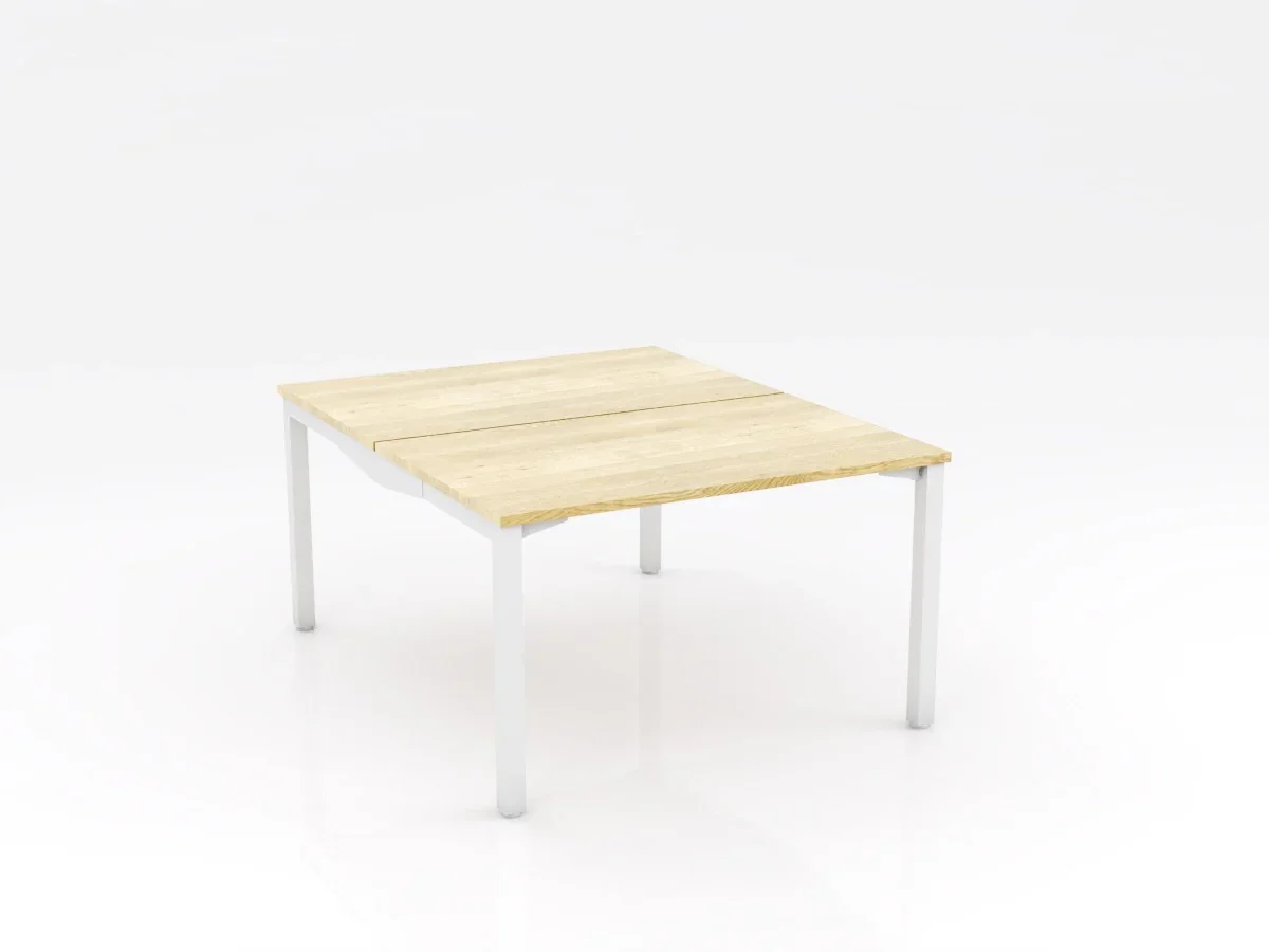 OL Axis Stretch Double Sided 2 User Desk – Oak Top White Frame
