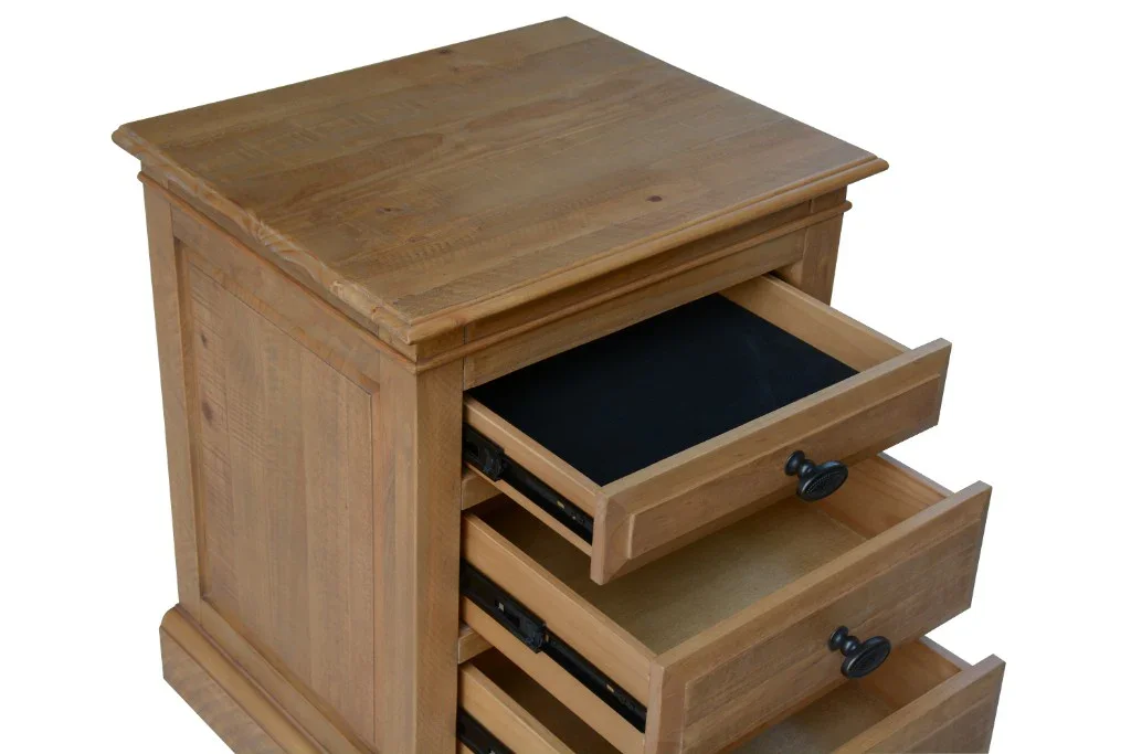 VI Provincial Solid Timber 3 Drawer Bedside Table