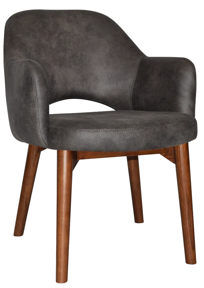 EZ Albury Solid Timber Walnut Stained Upholstered Hospitality Dining Armchair