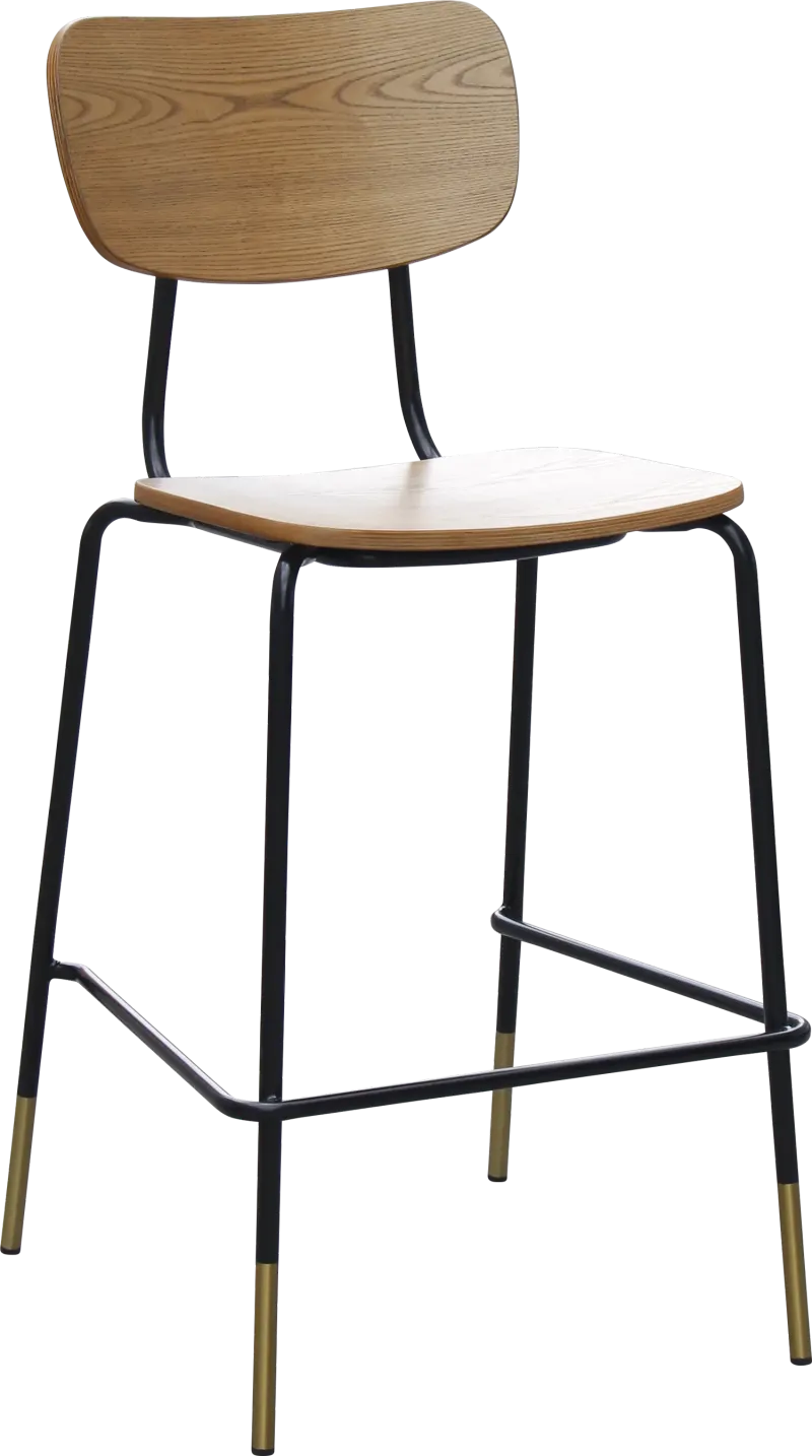 FL Tiramisu Plywood Black Metal Frame with Brass Tip Hospitality Barstool