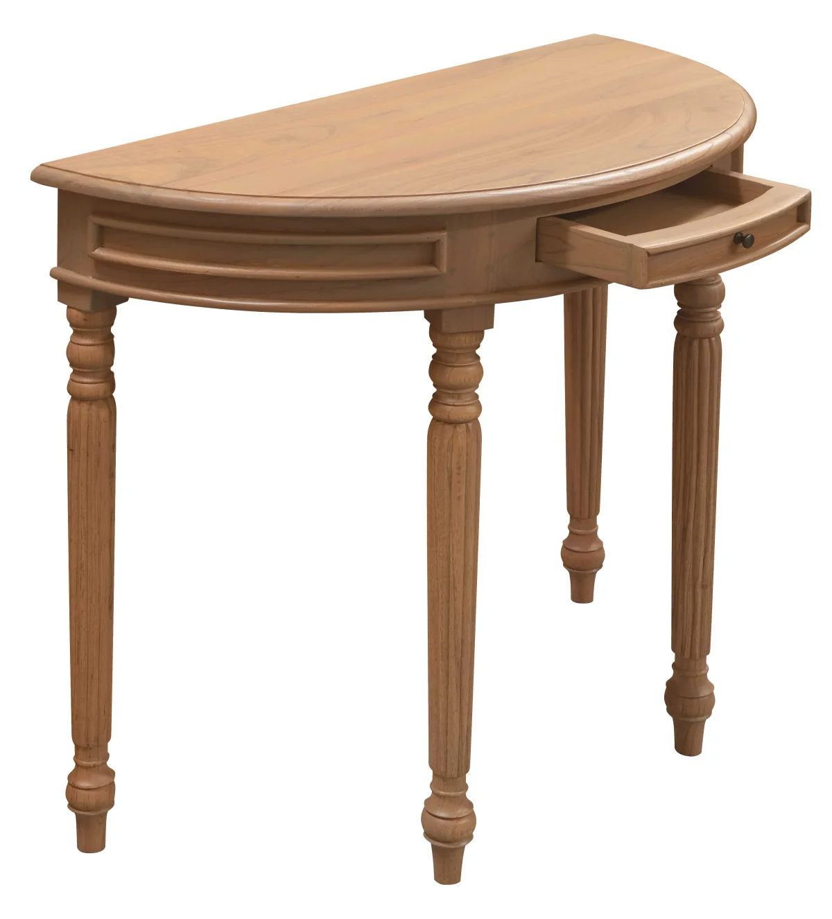 CT Nueva Solid Mindi Timber Turn Legs Half Round Sofa Table
