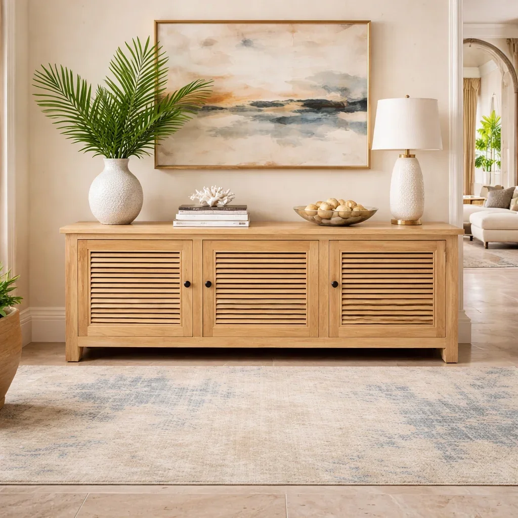 MF Recycled Elmwood Louvre Entertainment Unit with Internal Shelves