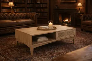 MF Bahamas Solid Oak Timber 2 Drawer Coffee Table thumbnail 3