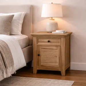 MF Recycled Elm Louvre Bedside Cabinet with 1 Drawer and Door thumbnail 2
