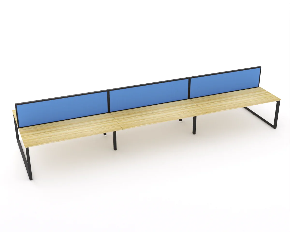 Ol Anvil Desk 6-User Double Sided Workspace with Splice Screen & Black Frame Oak Top