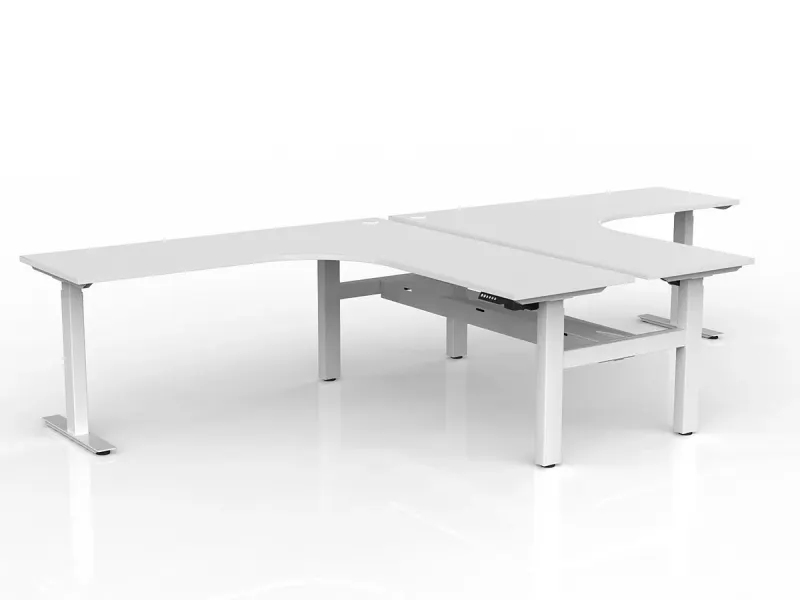 OL Agile Electric Height Adjustable 90° Shared Workstation - White Top White Frame