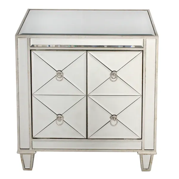 DA Bently Antiqued Mirrored Ribbed 2 Door Bedside Table
