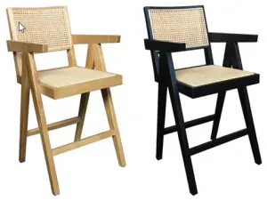 MF Pier Solid Timber Framed Natural Rattan Barstool with Armrest thumbnail 2