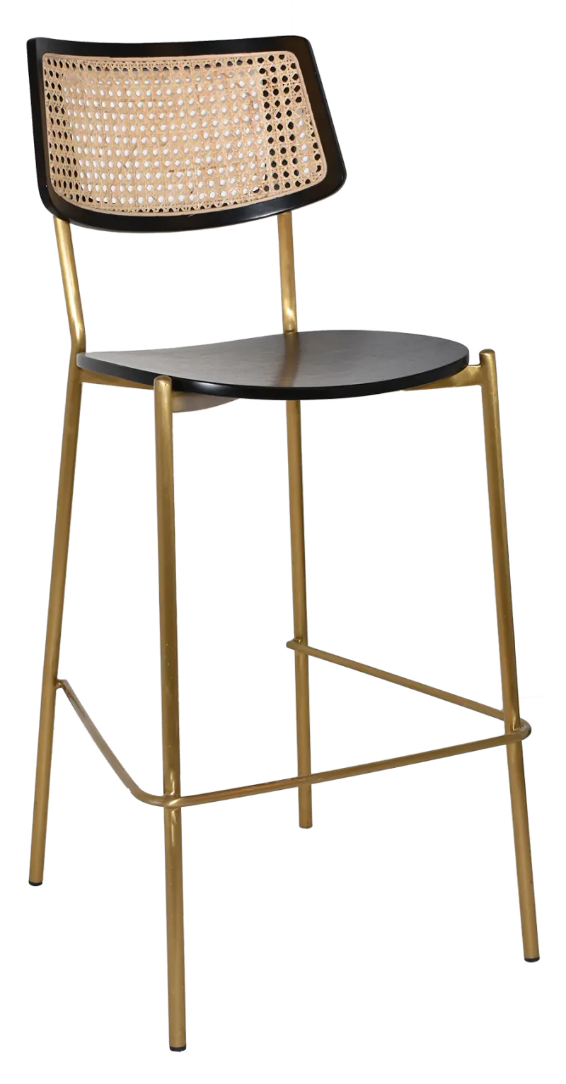 EZ Texas Brass Leg Rattan Back Barstool with - Black