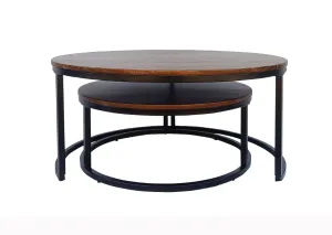 VI Talisman Round Coffee Table Set of 2Pc - Solid Timber Top Metal Base thumbnail 4