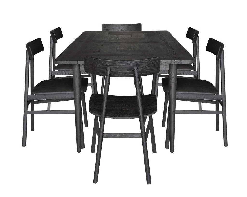 VI Patchwood Timber Framed Dining Table with 6 Chairs Set