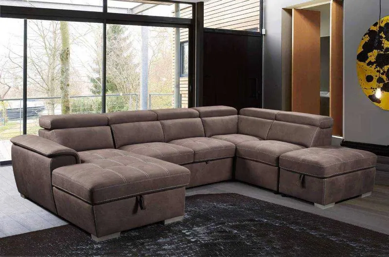 VI Brighton Fabric Modular Lounge with Chaise and Ottoman