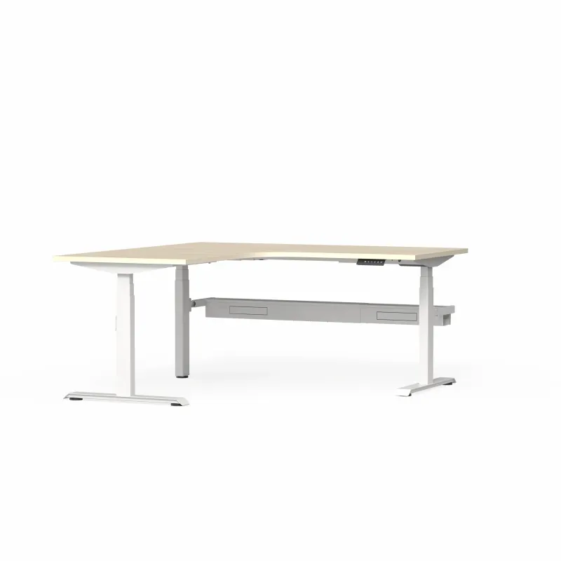 OL Klass Electric Height Adjustable Corner Desk with Cable Management- White Fame