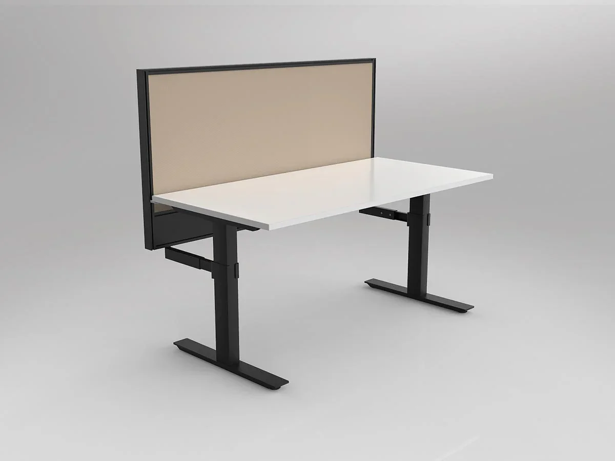 OL Agile Single Desk with Hung Screen – Black Frame – Plum & Camel Screen (DRAFT)