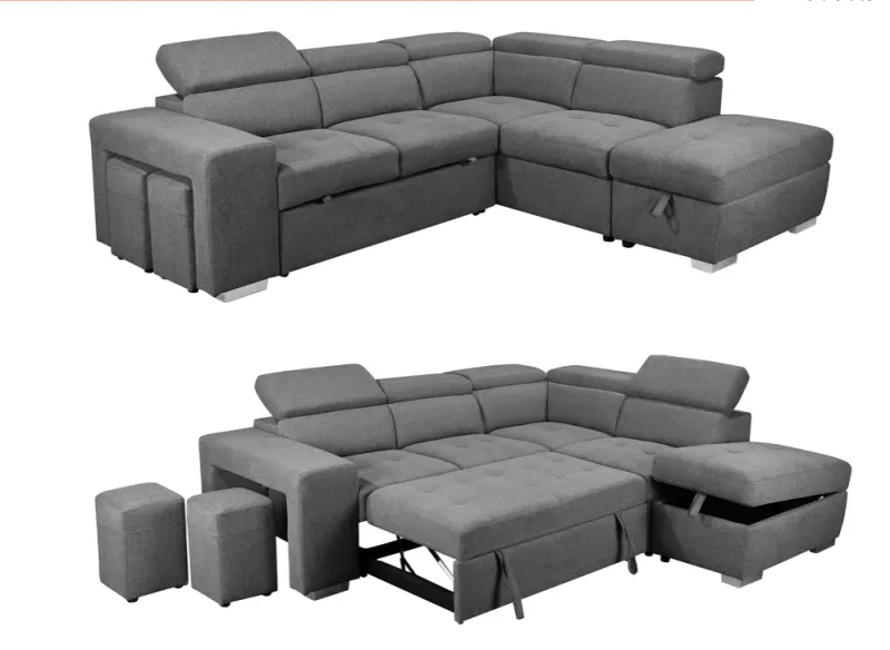 VI Ivanhoe 2 Seater Sofabed 2 x Ottomans with RHF Chaise - Storm