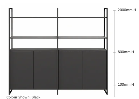 DD Nero Duo Welded Framed 4 Door Cupboard with 2 Open Shelves