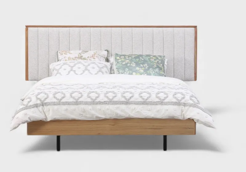 MD Prado Solid Timber Fabric Upholstered Queen Bed