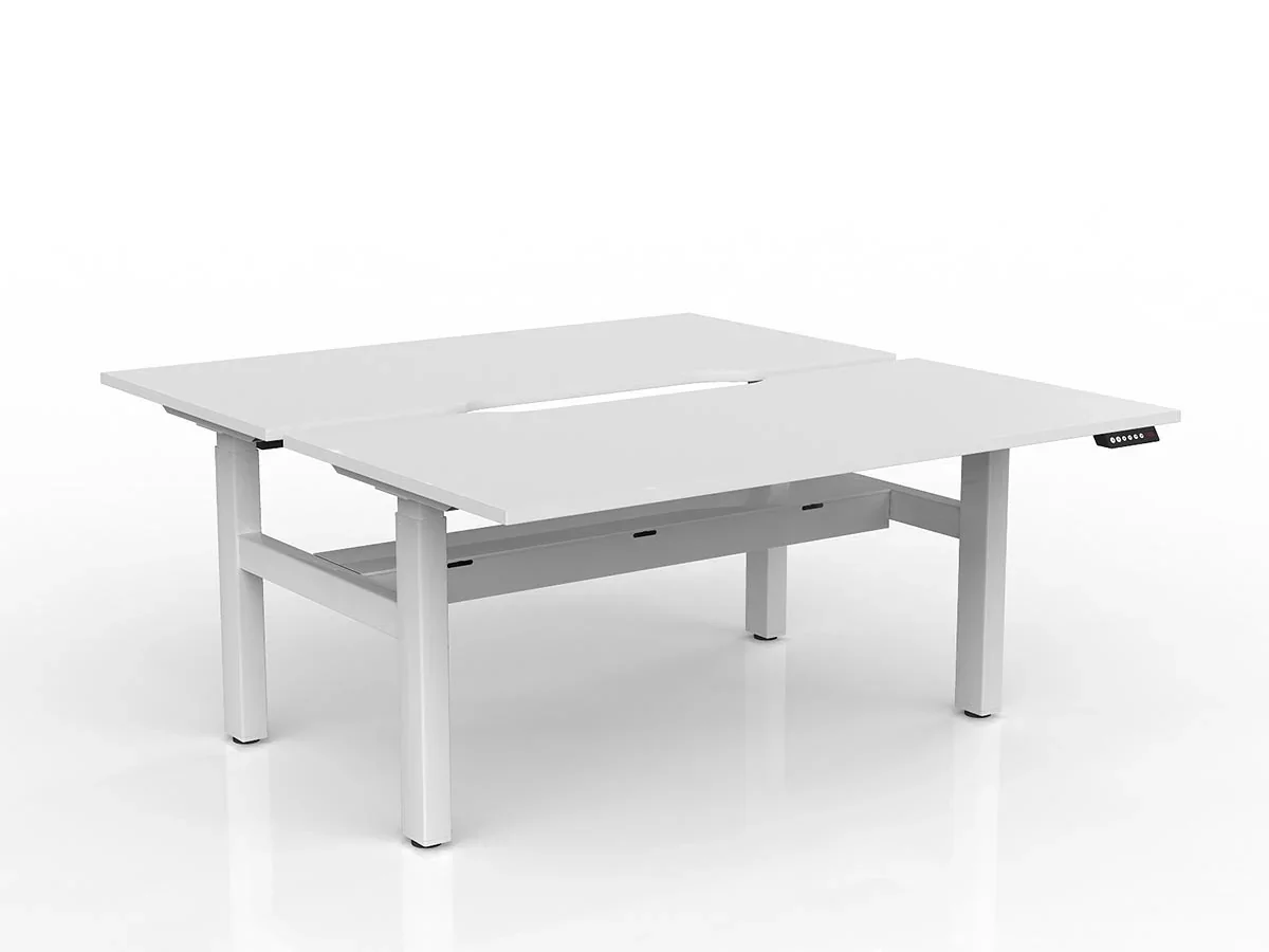 OL Agile 2 Column Electric Height Adjustable Shared Desk White Top White Frame