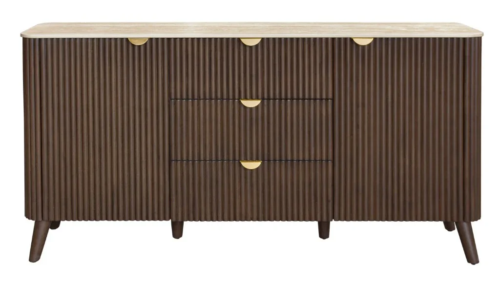 VI Cotswold Travertine Stone Top 3 Drawer and 2 Doors Buffet