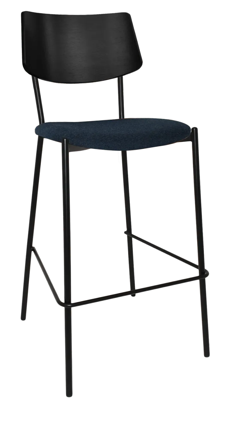 EZ Texas Black Metal Leg Barstool with Black Veneer Back