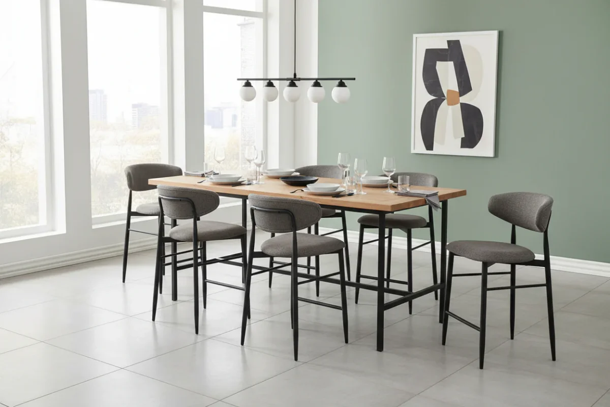 VI Louis Fabric Upholstered Metal Leg Bar Stool